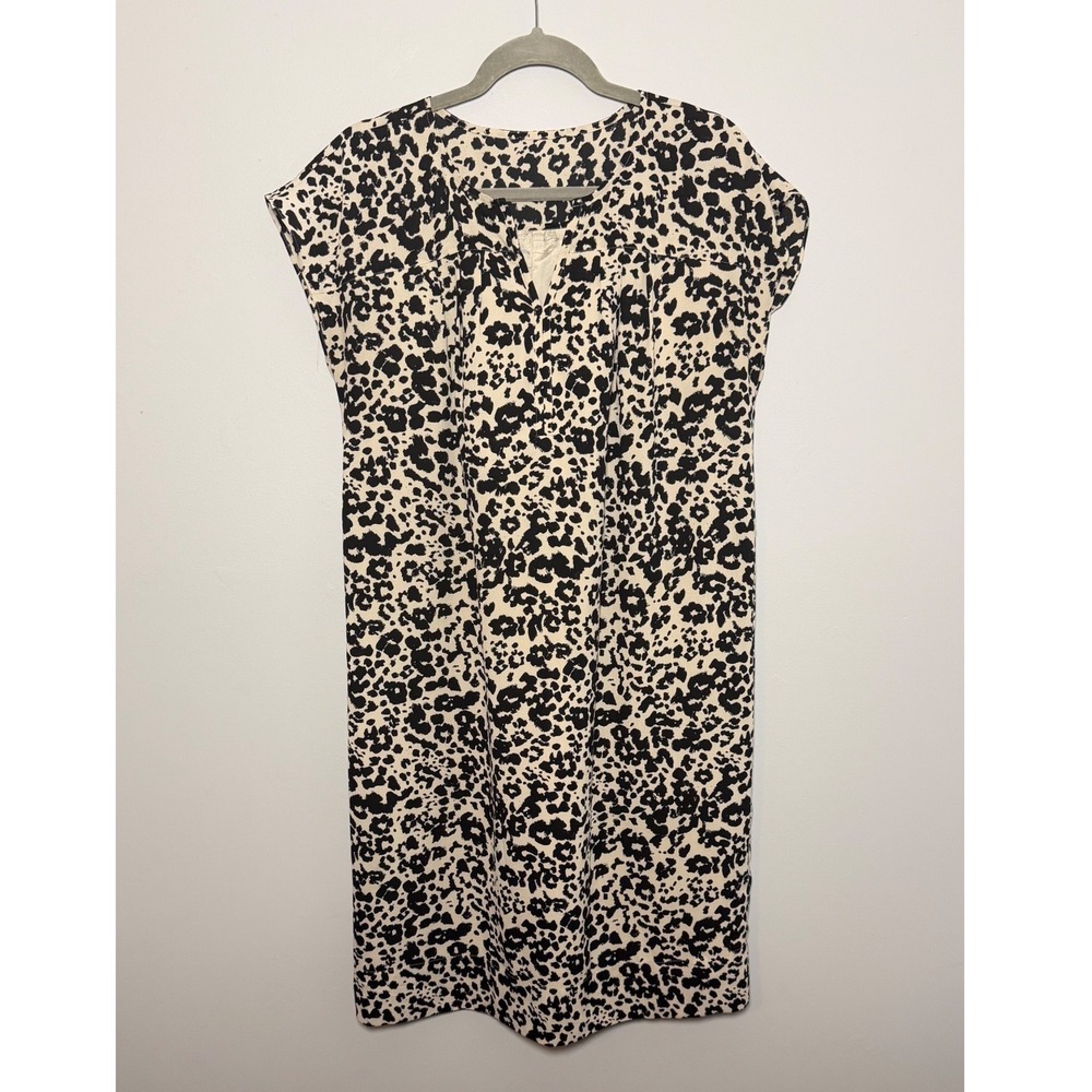 Talbots Abstract Animal Print Shift Dress Cap Sleeve Cream Black No Size